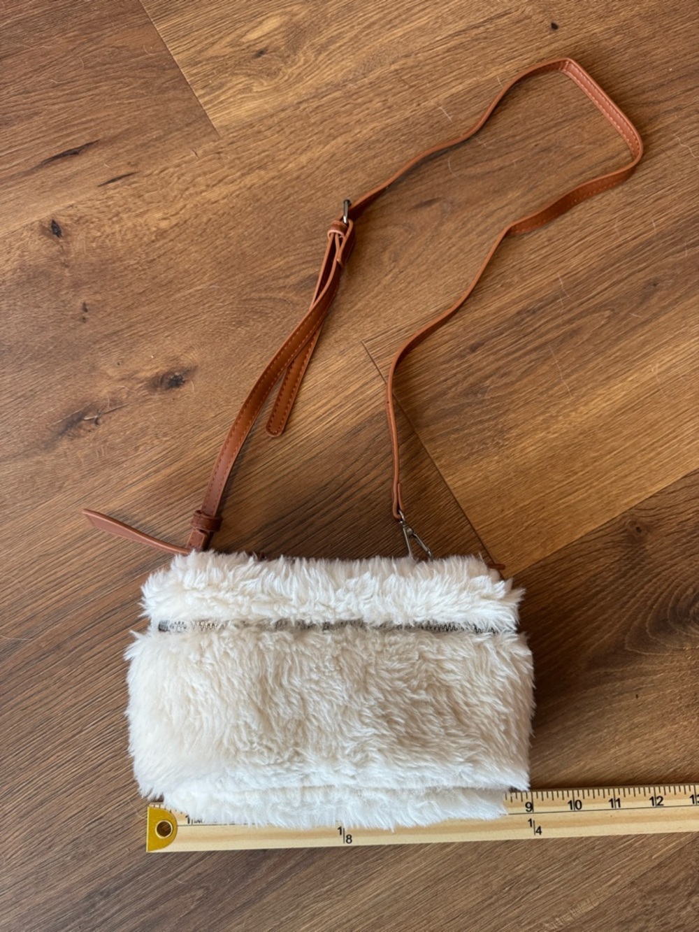 Faux Fur Crossbody Bag with Tan Strap